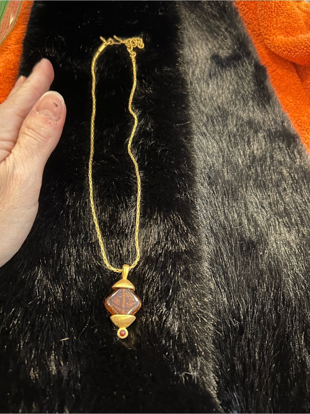 Gold-Tone Monet Pendant Necklace with Brown Gemstone Accent